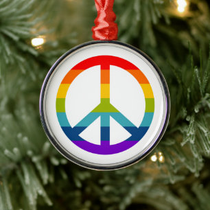 Rainbow Peace Sign Metal Ornament