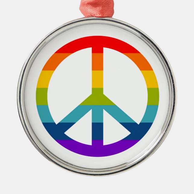 Rainbow Peace Sign Metal Ornament (Front)