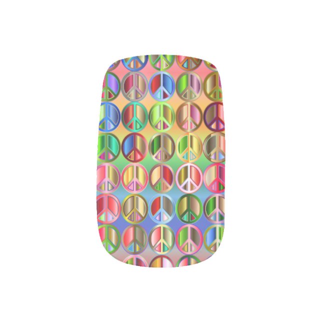 Rainbow peace sign minx nail art (Left Thumb)