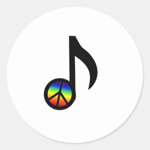 Rainbow Peace Sign Music Note Classic Round Sticker