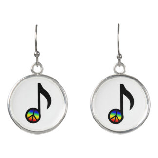 Rainbow Peace Sign Music Note Earrings