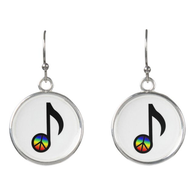 Rainbow Peace Sign Music Note Earrings (Front)