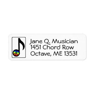 Rainbow Peace sign Music Note Return Address Label