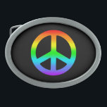 Rainbow Peace Sign Oval Belt Buckle<br><div class="desc">Black belt buckle with a rainbow colored peace sign.</div>