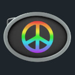 Rainbow Peace Sign Oval Belt Buckle<br><div class="desc">Black belt buckle with a rainbow colored peace sign.</div>