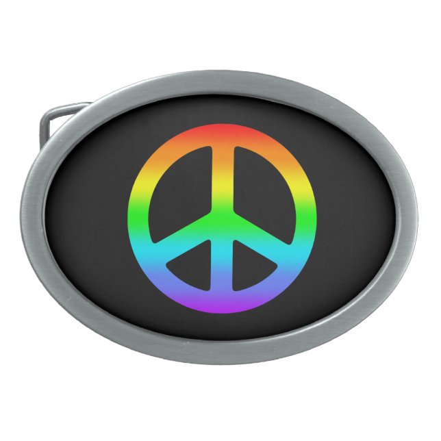 Rainbow Peace Sign Oval Belt Buckle (Front)