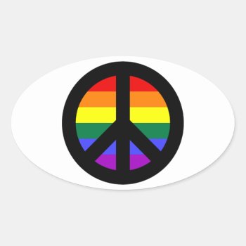 Rainbow Peace Sign Oval Sticker by peacegifts at Zazzle
