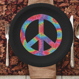 Rainbow Peace Sign Paper Plates 60s sixties party