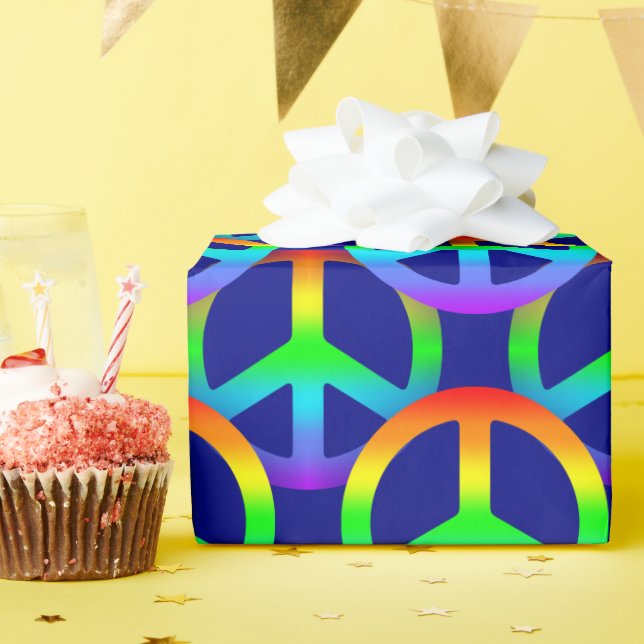 Rainbow Peace Sign Pattern Wrapping Paper (Birthday Party)