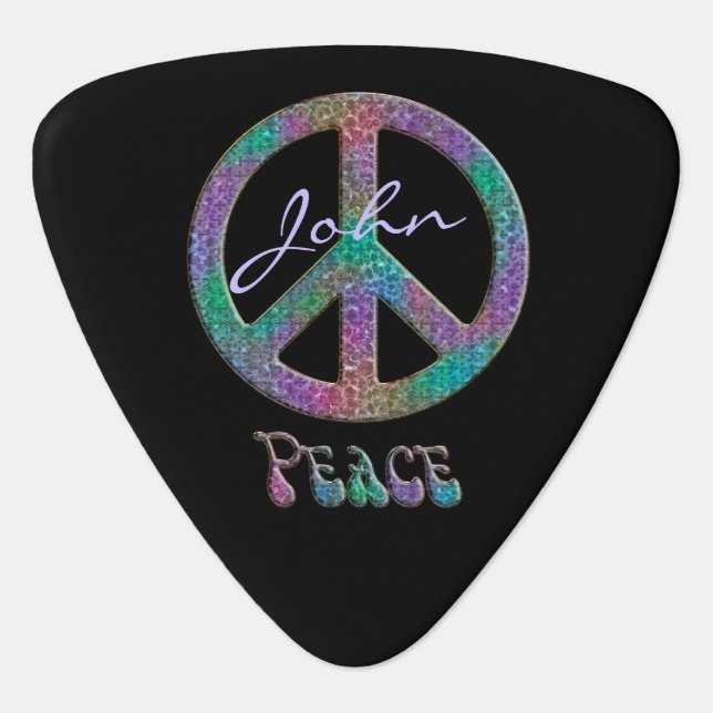 Rainbow Peace Sign Personalized Music Guitar Pick (Front)