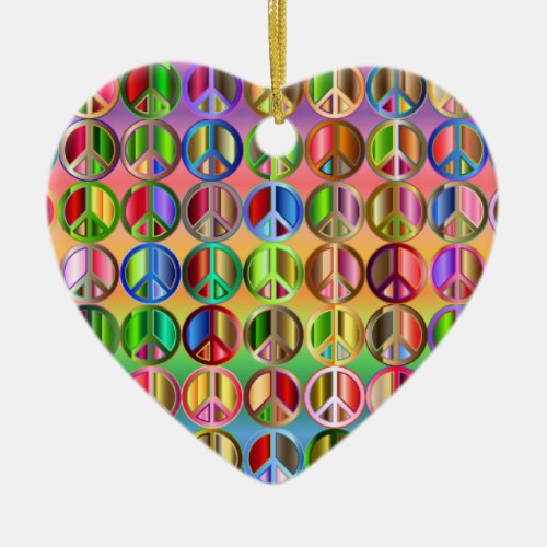 Rainbow peace sign porcelain ornament