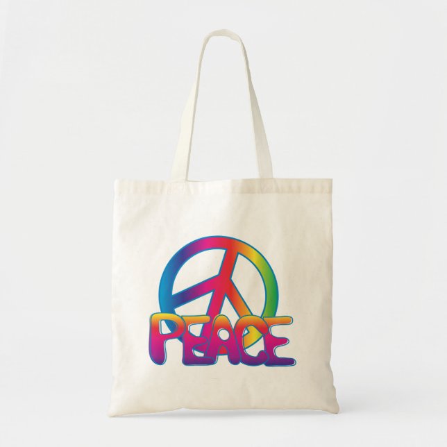 Rainbow Peace Sign Retro Hippie Tote Bag (Front)
