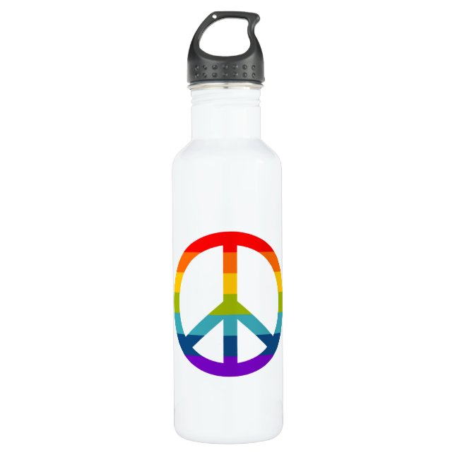 Rainbow Peace Sign Stainless Steel Water Bottle (Front)
