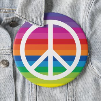 Rainbow Peace Sign Stripes Pinback Button by mangomoonstudio at Zazzle