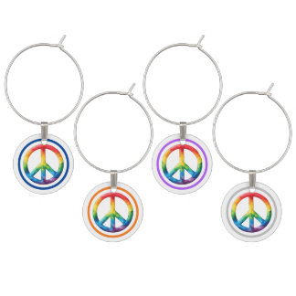 Rainbow Peace Sign Wine Charm Set