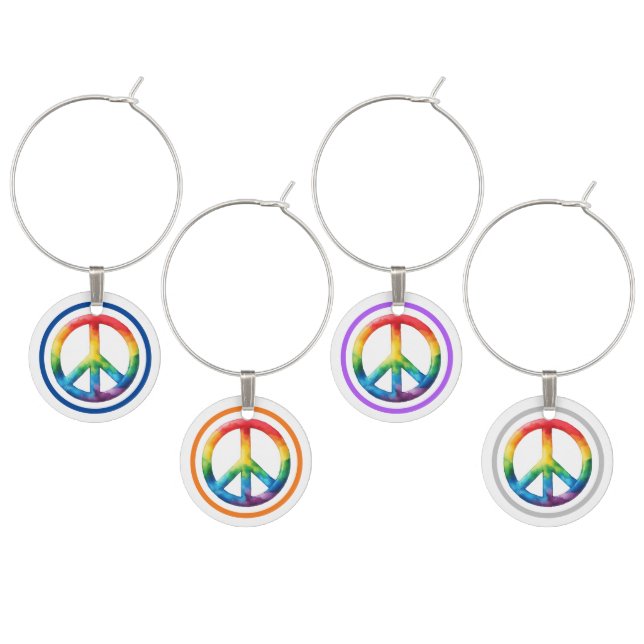 Rainbow Peace Sign Wine Charm Set (Staggered)
