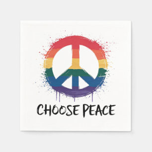 Rainbow Peace Sign with "Choose Peace" Text Napkins