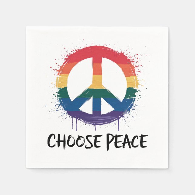 Rainbow Peace Sign with "Choose Peace" Text Napkins (Front)