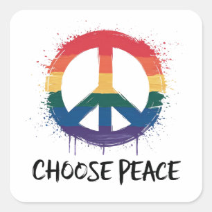Rainbow Peace Sign with "Choose Peace" Text Square Sticker