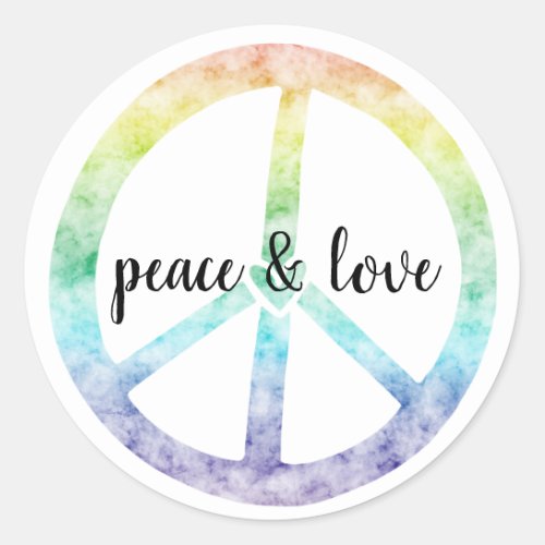 Rainbow Peace Sign with heart personalized Classic Round Sticker