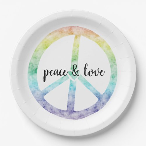 Rainbow Peace Sign with heart personalized Paper Plates