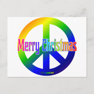 Rainbow Peace Sign with Merry Christmas! Holiday Postcard