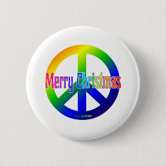 Rainbow Peace Sign with Merry Christmas! Pinback Button