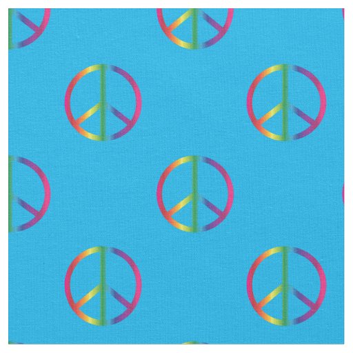 Rainbow Peace Signs Blue Fabric