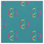 Rainbow Peace Signs Teal Fabric