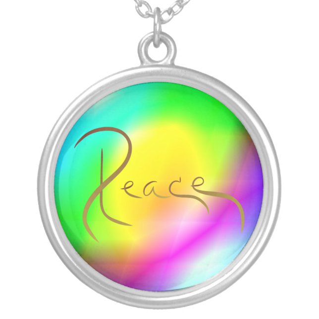 Rainbow Peace Silver Plated Necklace (Front)