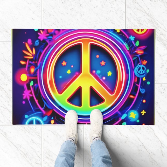 Rainbow Peace Symbol Art Doormat (Indoor)