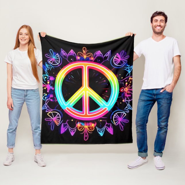 Rainbow Peace Symbol Art Fleece Blanket (In Situ)