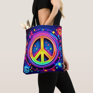 Rainbow Peace Symbol Art Tote Bag