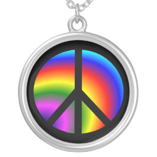 Rainbow Peace Symbol Necklace Sterling Silver