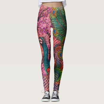 Rainbow Peacock Blossom Leggings by AlignBoutique at Zazzle