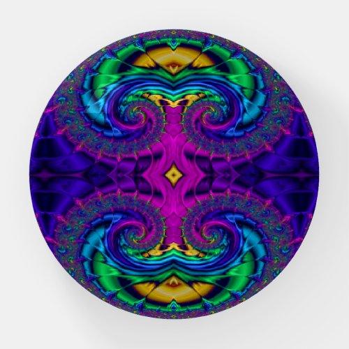 Rainbow Peacock Colored Fractal Art Swirl Paperweight