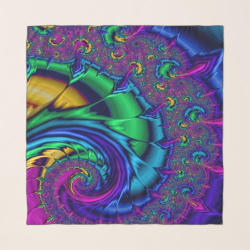 Rainbow Peacock Colored Fractal Art Swirl Scarf