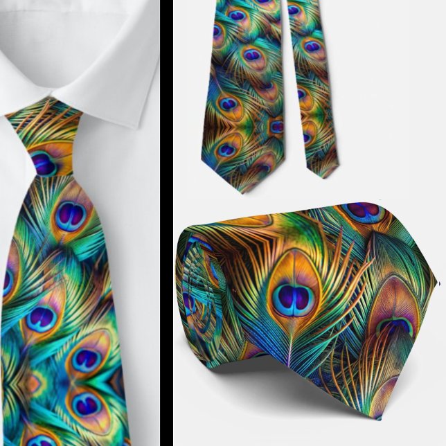 Rainbow Peacock Feathers Neck Tie (Creator Uploaded)