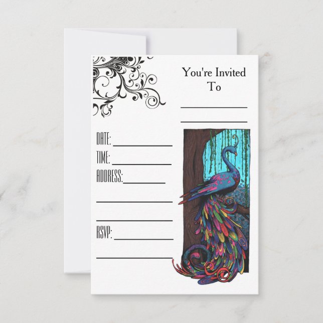 Rainbow peacock invitation (Front)