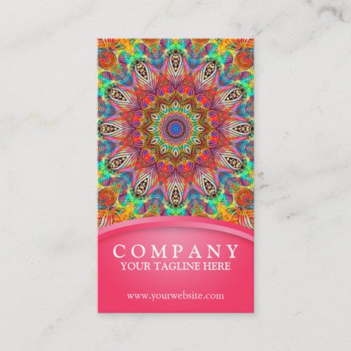 Rainbow Peacock mandala _ pink Business Card