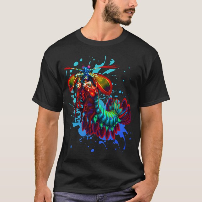 Rainbow Peacock Mantis Shrimp Blue Splash  T-Shirt (Front)