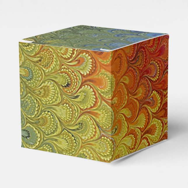 Rainbow Peacock Marble Favor Boxes (Front Side)