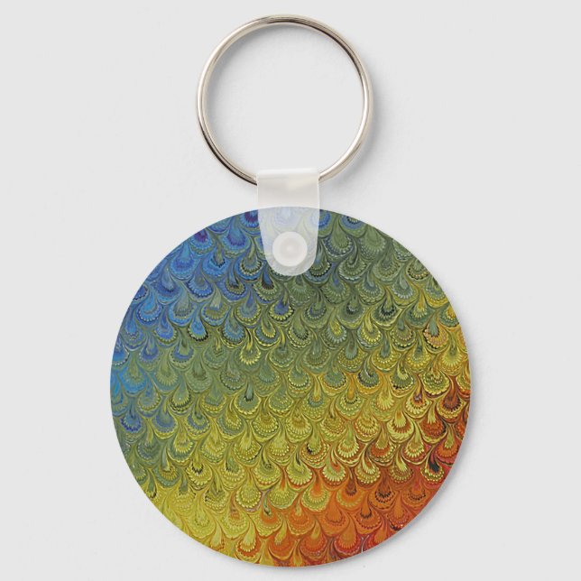 Rainbow Peacock Marble Keychain (Front)