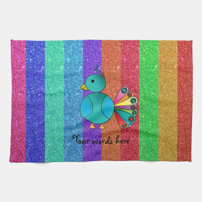 Rainbow peacock rainbow glitter kitchen towel