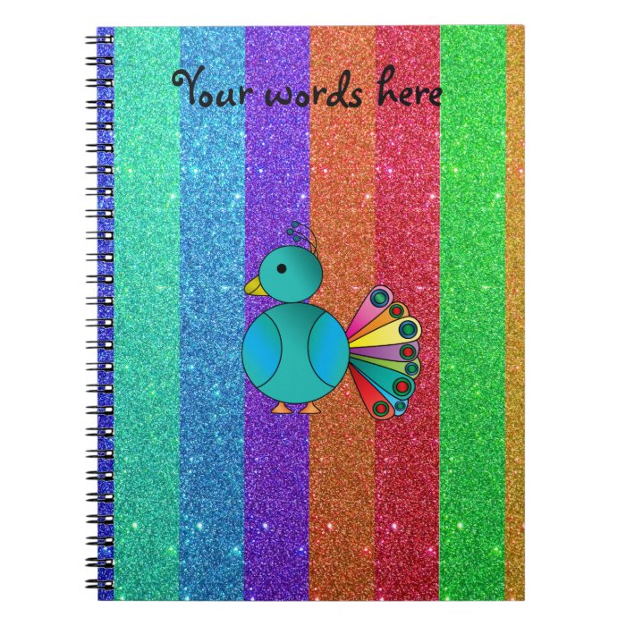 Rainbow peacock rainbow glitter spiral notebooks