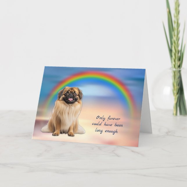 Rainbow Pekingese Dog Loss Sympathy Card (Front)