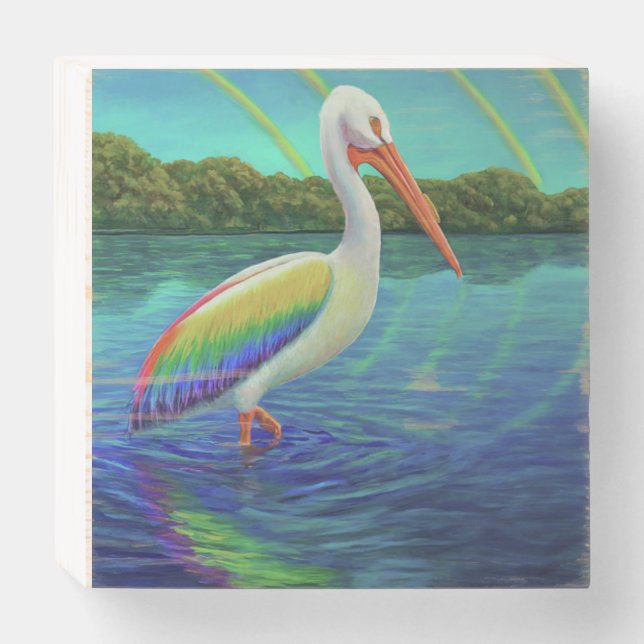 Rainbow Pelican Wooden Box Sign (Front Horizontal)