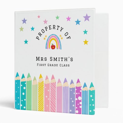 Rainbow Pencil Property Of Classroom Sticker Rain  3 Ring Binder