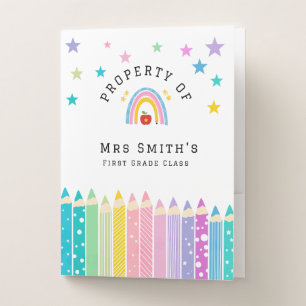 Rainbow pencil Property Of Classroom Sticker Rain Pocket Folder