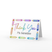 Rainbow Pencil Teacher Thank You Card